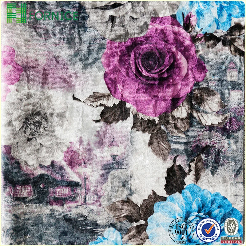 Weft knitted poly velour ice flower printed furniture sofa fabric