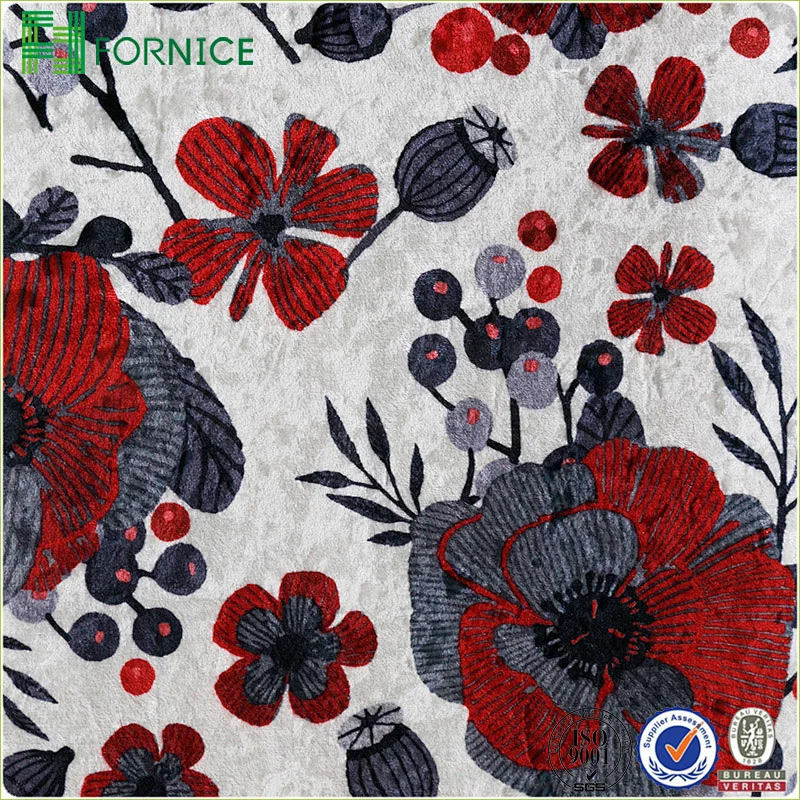 Weft knitted poly velour ice flower printed upholstery sofa fabric