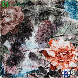 Weft knitted poly velour ice flower printed upholstery sofa fabric