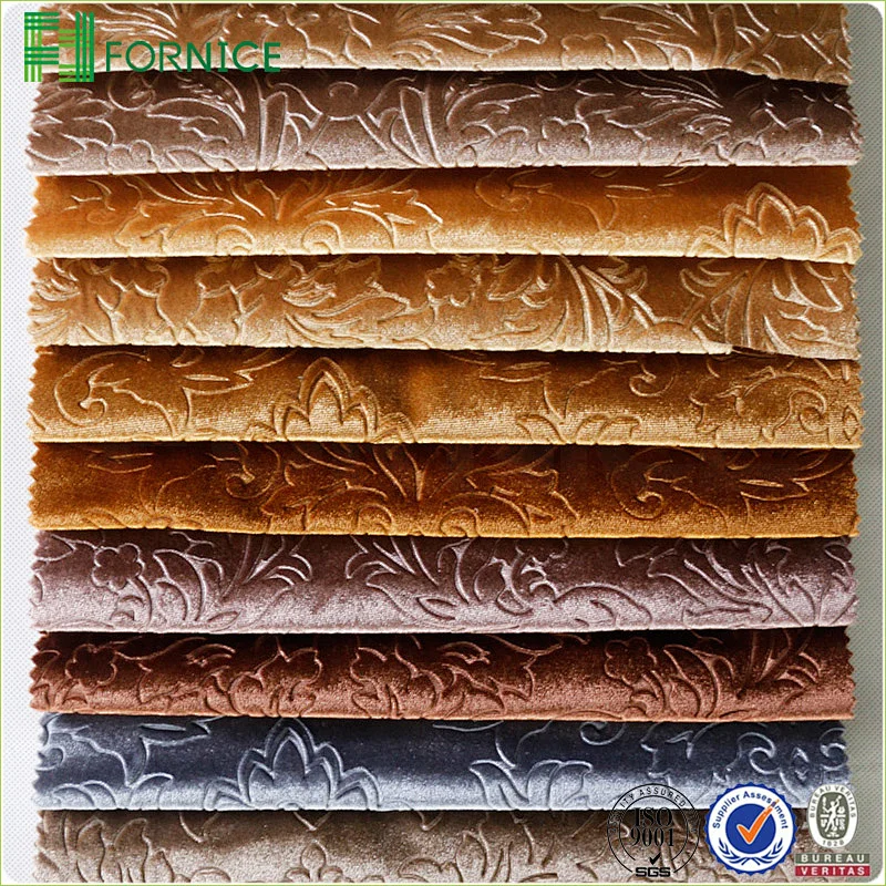 Weft knitted poly velour 3d embossed upholstery sofa fabric