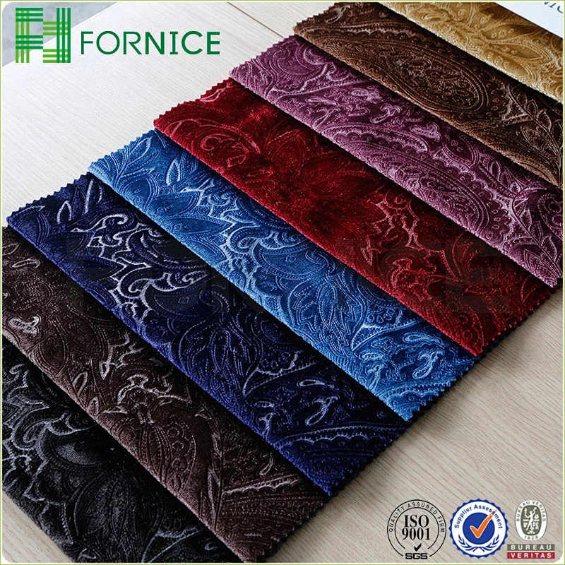 Weft knitted poly velour electric carving embossed upholstery sofa fabric