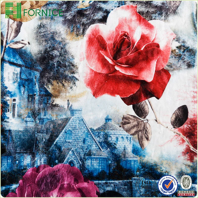 Warp knitted poly velour ice flower printed upholstery sofa fabric