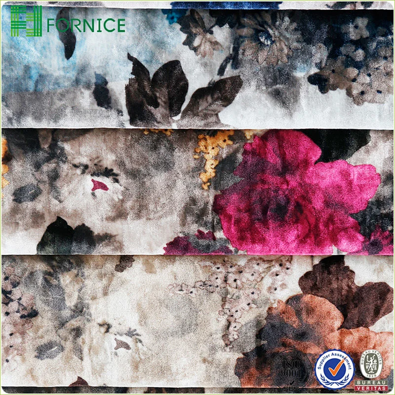 Warp knitted poly velour ice flower printed upholstery sofa fabric