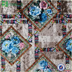 Weft knitted poly velour ice flower printed upholstery sofa fabric