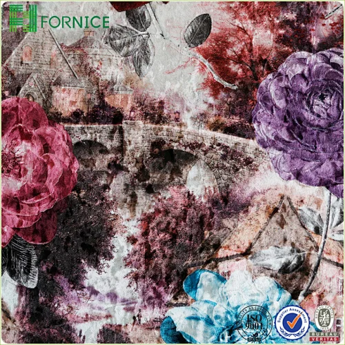 Weft knitted poly velour ice flower printed upholstery sofa fabric