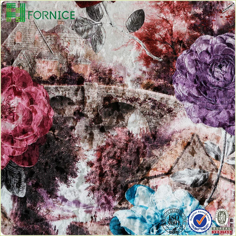 Weft knitted poly velour ice flower printed upholstery sofa fabric