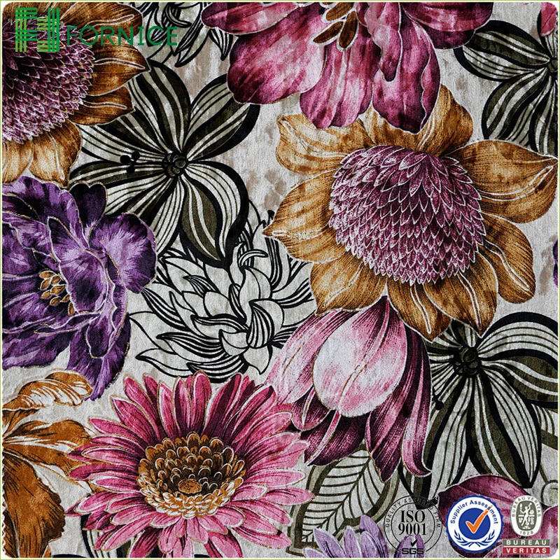 Weft knitted poly velour ice flower printed upholstery sofa fabric