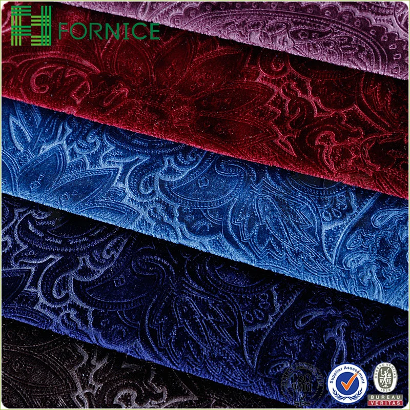 Weft knitted poly velour electric carving embossed upholstery sofa fabric