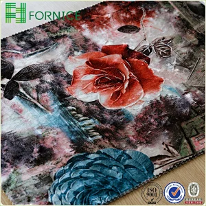 Weft knitted poly velour ice flower printed upholstery sofa fabric