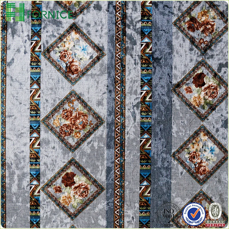 Weft knitted poly velour ice flower printed upholstery sofa fabric