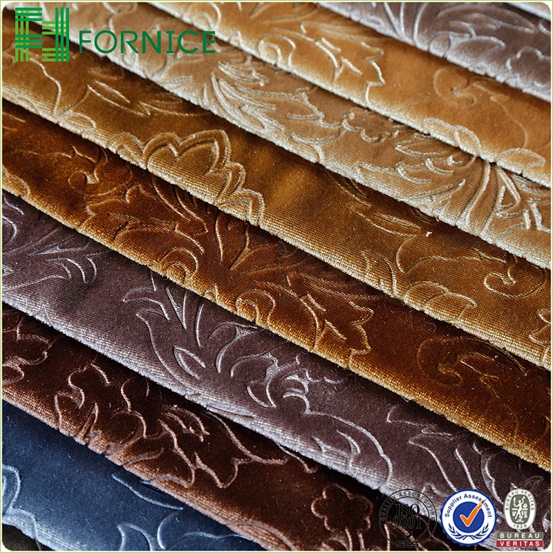Weft knitted poly velour 3d embossed upholstery sofa fabric