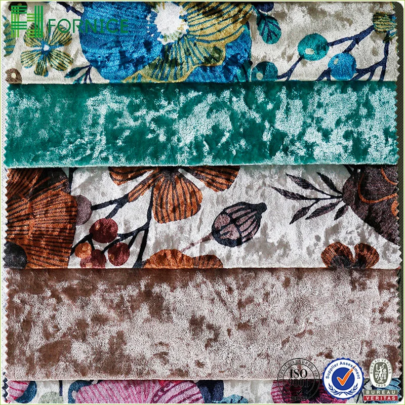 Weft knitted poly velour ice flower printed upholstery sofa fabric