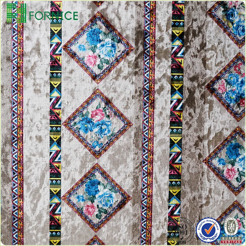 Weft knitted poly velour ice flower printed upholstery sofa fabric