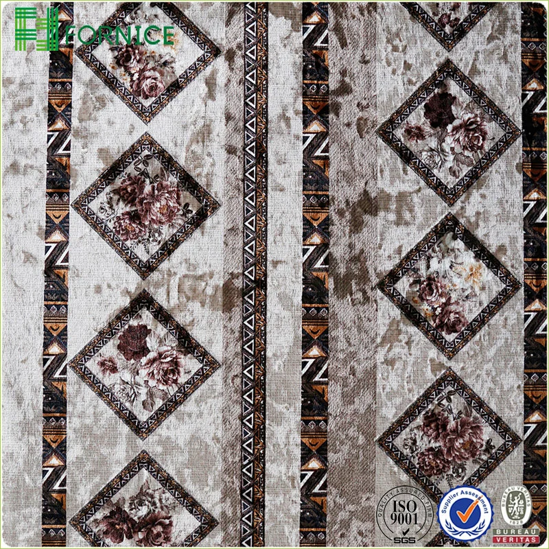 Weft knitted poly velour ice flower printed upholstery sofa fabric