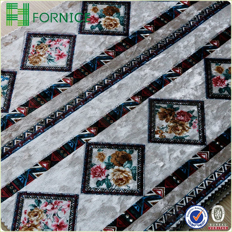 Weft knitted poly velour ice flower printed upholstery sofa fabric