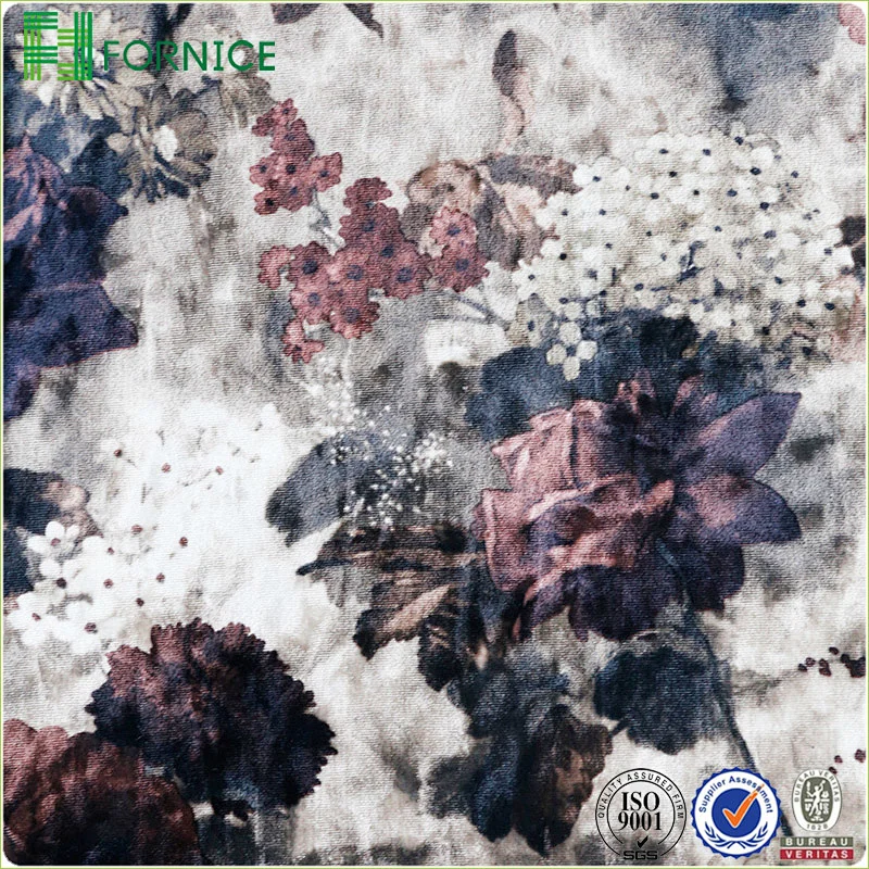 Warp knitted poly velour ice flower printed upholstery sofa fabric