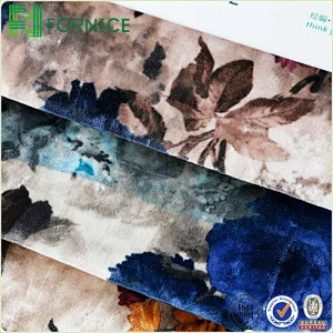 Warp knitted poly velour ice flower printed upholstery sofa fabric