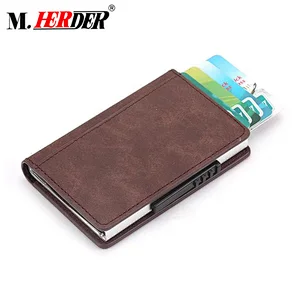 latest design metal frame made men wallet comb aluminum leather pop up credit card holder