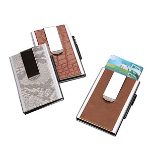 Made in China luxury fashion square edge metal pop up card holder crocodile skin wallet for men anti theft credit card holder