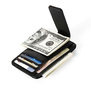Amazon hot selling men's front pocket money clip minimalist thin leather wallet