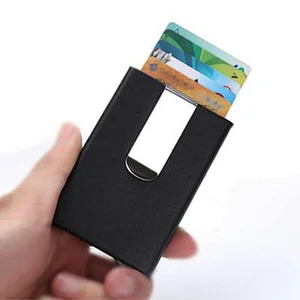 Amazon hot sale POP UP RFID blocking Metal PU leather cover Credit Card Holder with money clip
