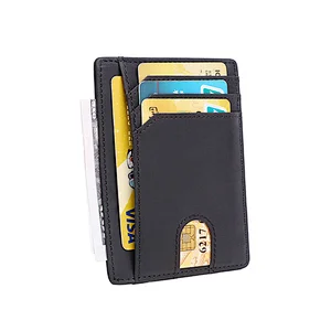 Men's slim secure RFID front pocket magnetic money clip minimalist thin credit leather wallet card holder