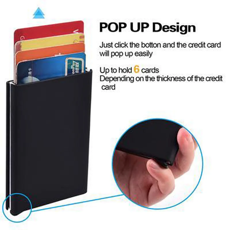 Amazon hot sale POP UP RFID blocking Metal PU leather cover Credit Card Holder with money clip