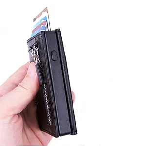 Reasonable price bifold metal wallet mens slim pu leather id credit cards holder small male wallet wood grain card holders