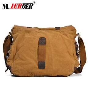 Herder hot sale  leather single-shoulder computer bag postman bag with canvas