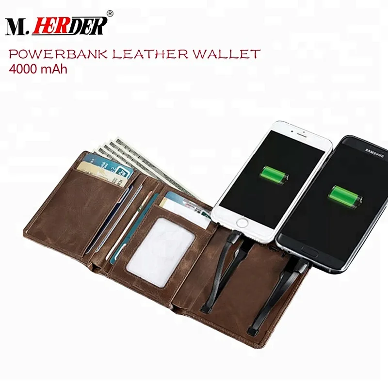 Audit factory smart leather wallet for men card holder wallet powerbank travel wallet with power bank