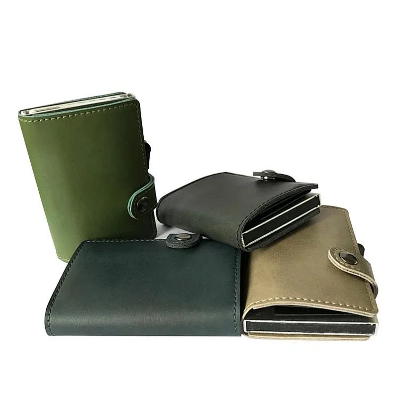 Classic stylish mini wallet rfid genuine leather card wallet pop up