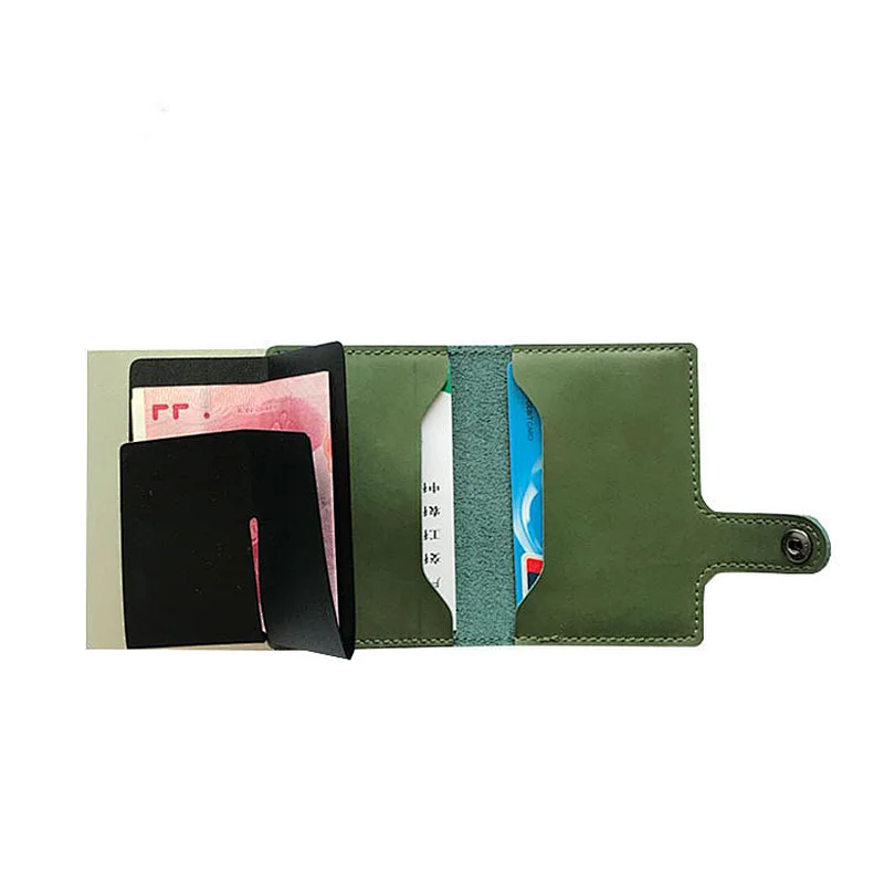 Classic stylish mini wallet rfid genuine leather card wallet pop up