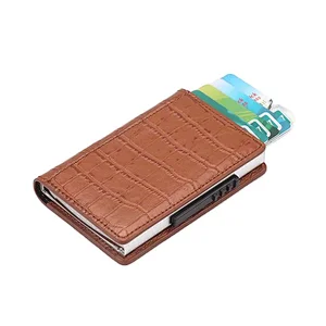 latest design metal frame made men wallet comb aluminum leather pop up credit card holder