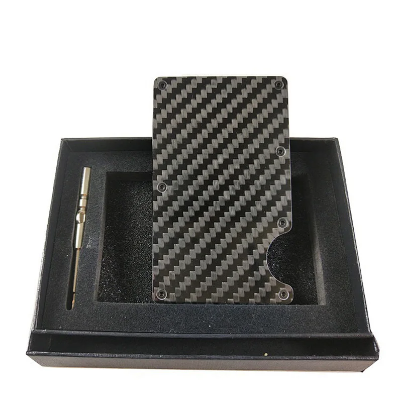 Durable metal mini credit card holder business men custom logo credit card holder rfid blocking sleeve blocking wallet gift set