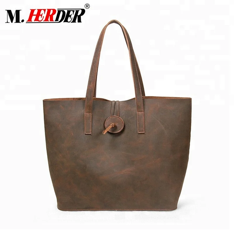 Guangzhou factory classic genuine Buffalo Leather Tote Bag