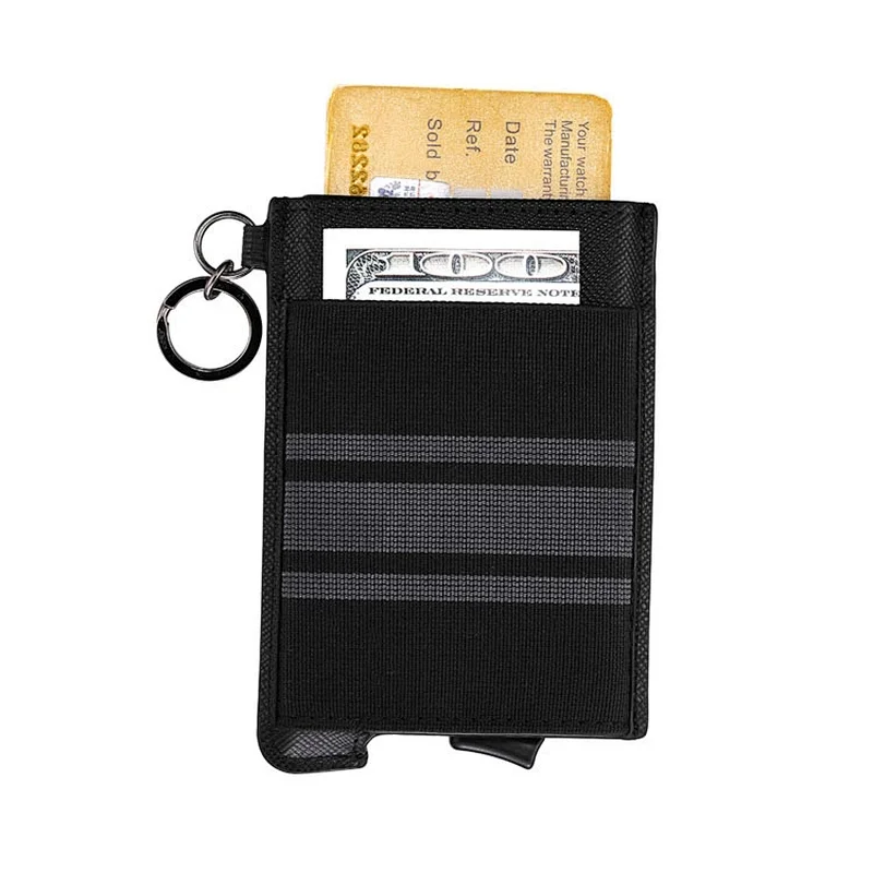 Credit card holder keychain custom logo credit card holder rfid blocking sleeve blocking metal wallets for men with money clip