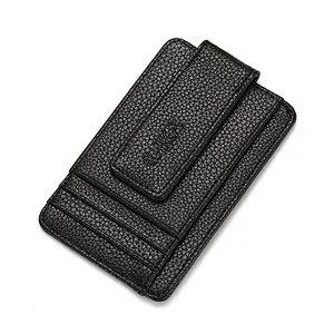Amazon hot selling men's front pocket money clip minimalist thin leather wallet