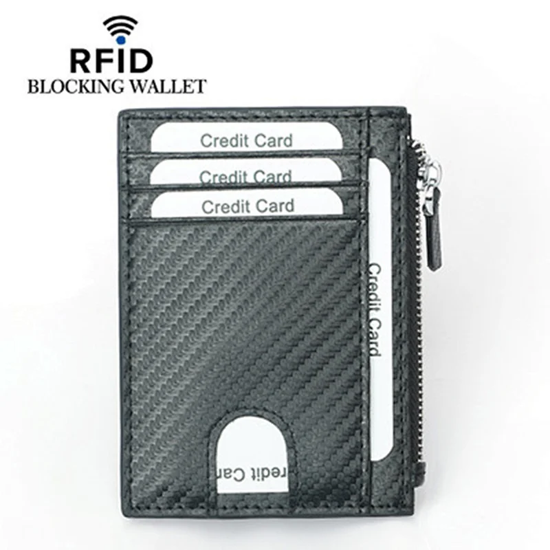 2020 new leather men's edc wallet with coin purse minimalist mens carbon fibre slim wallet card holder wallet with zipper