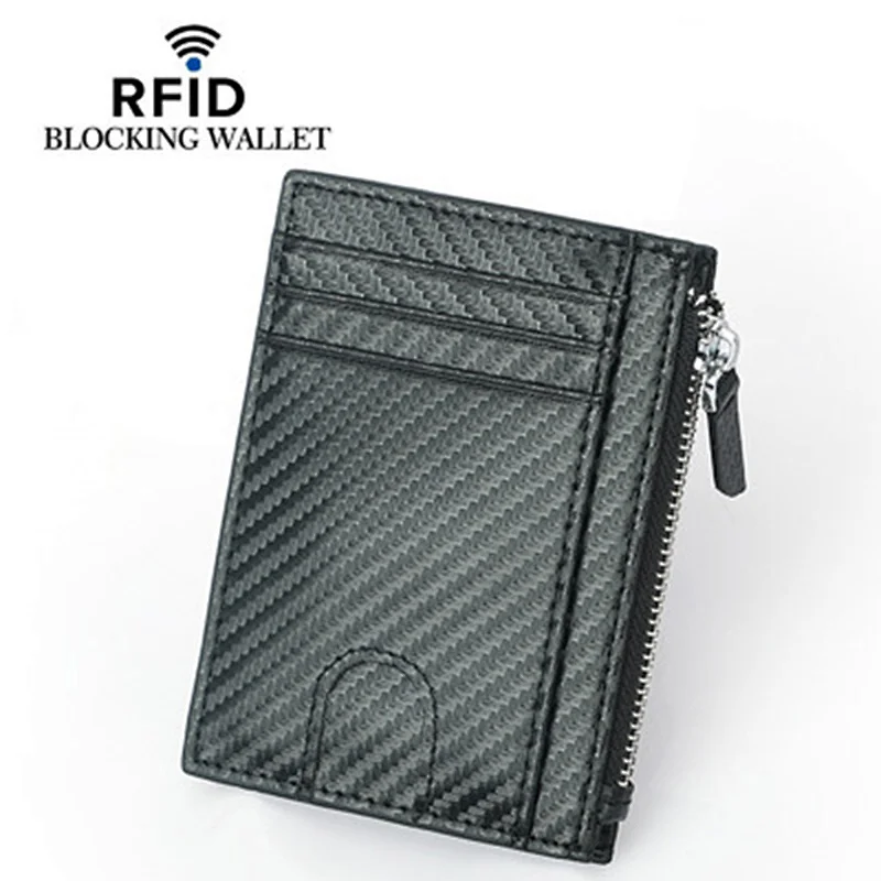 2020 new leather men's edc wallet with coin purse minimalist mens carbon fibre slim wallet card holder wallet with zipper