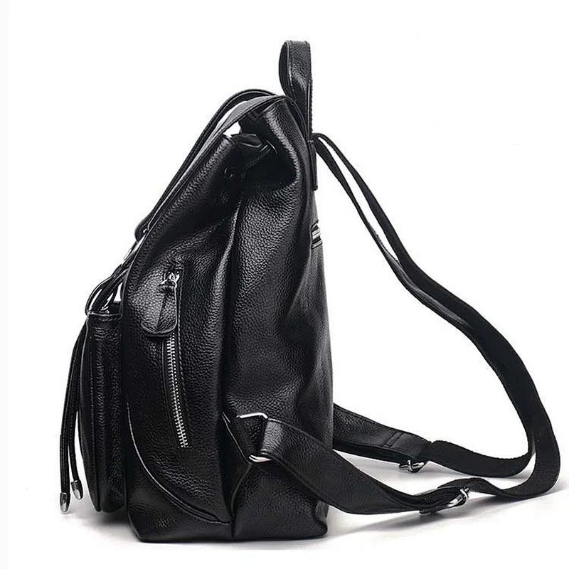 China Quality Bag Supplier Two Side Pockets Women Genuine Leather Backpack