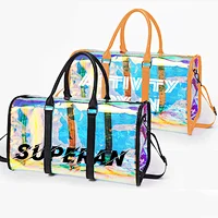 PVC jelly transparent waterproof sports gym travel duffle bag zip lock bags with logo spend da night bag
