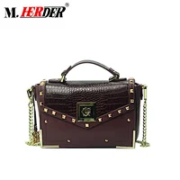 MD9100 Hot Sell Quality Crocodile Hard Leather Handbag with Gold Chain Wine Bag Stud