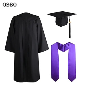 High Quality Black Adult Graduation Gown and Stole