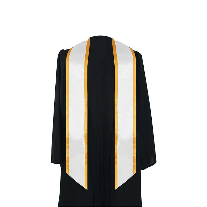 Wholesale High Quantity Golden With White Graduation Stole and Sash  with Trim