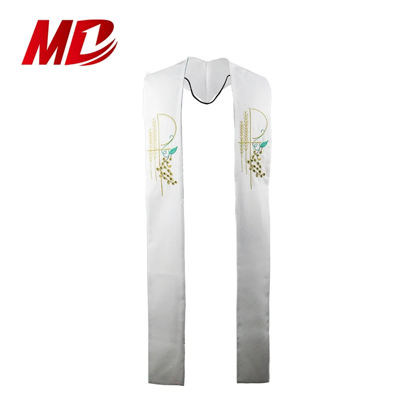 White and Gold Embroidery Wheat Deacon Design Clergy Stole