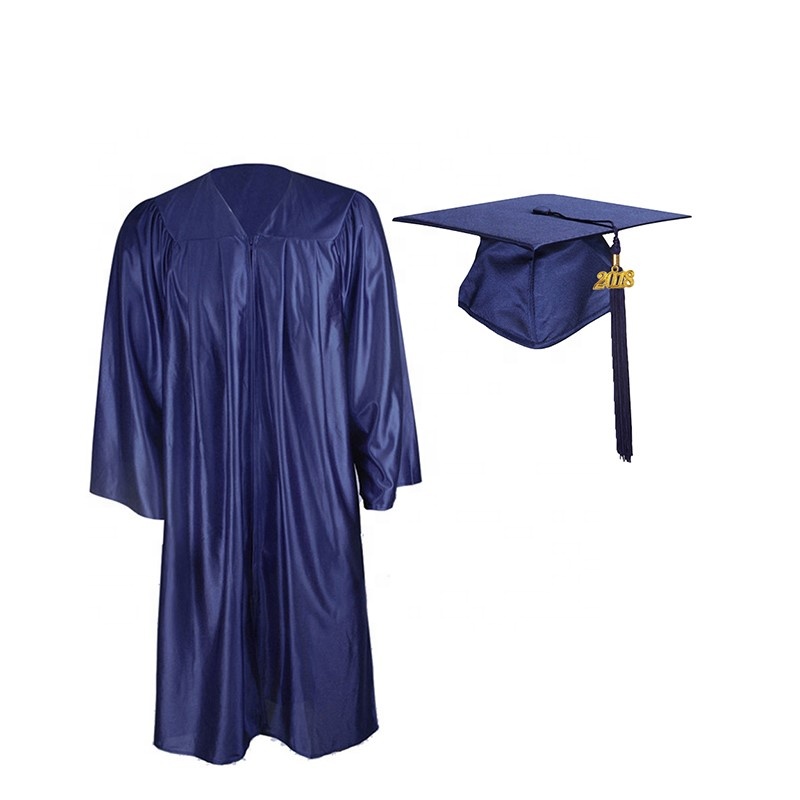 Graduation Cap Gown Shiny With Navy Blue | OSBO