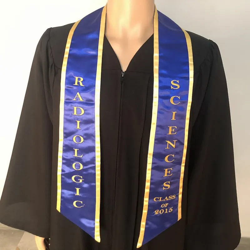 High Quality University Graduation Embroidery Slanted stole sash with trim