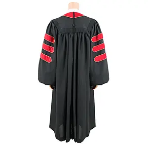 High Quality Black With Red College University  Doctoral Graduation Caps and Gowns