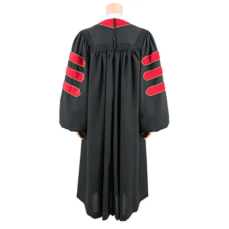 High Quality Black With Red College University  Doctoral Graduation Caps and Gowns