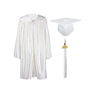 100% Shiny Polyester White Robe Child Graduation Gown and Cap